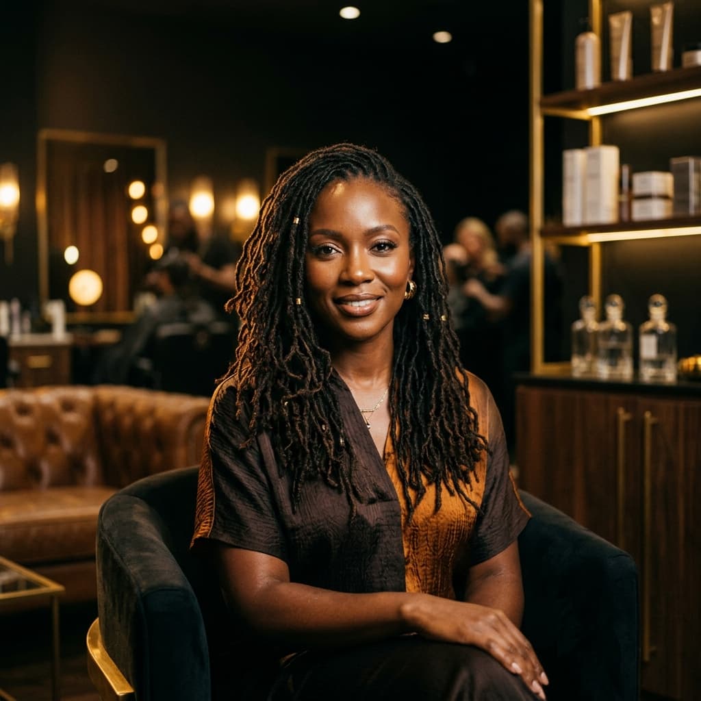 Elegant woman with sisterlocks in luxury salon